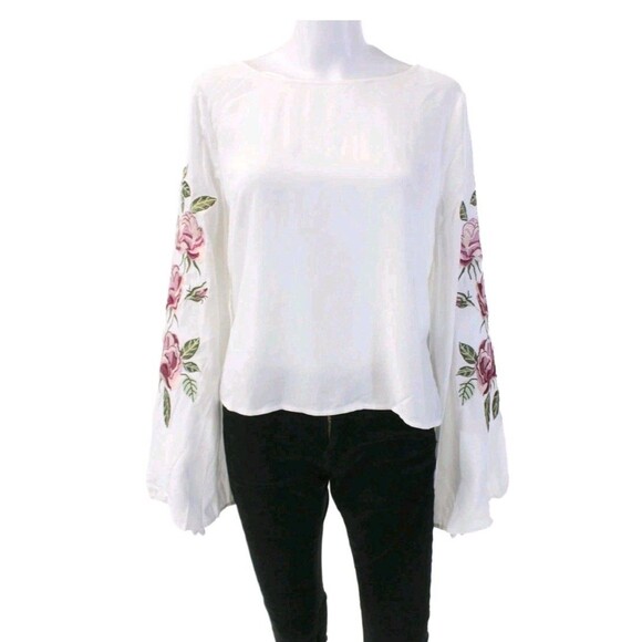 Cupcakes And Cashmere Womens Floral Embroidered Detail Blouse Top White Size M - Picture 1 of 10